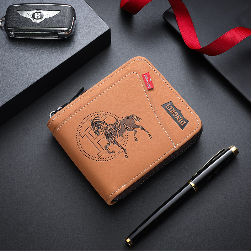Free Shipping Retro Horse Embossed Zipper Designer Wallet Business Style PU Leather Purse Card Holders for Men
