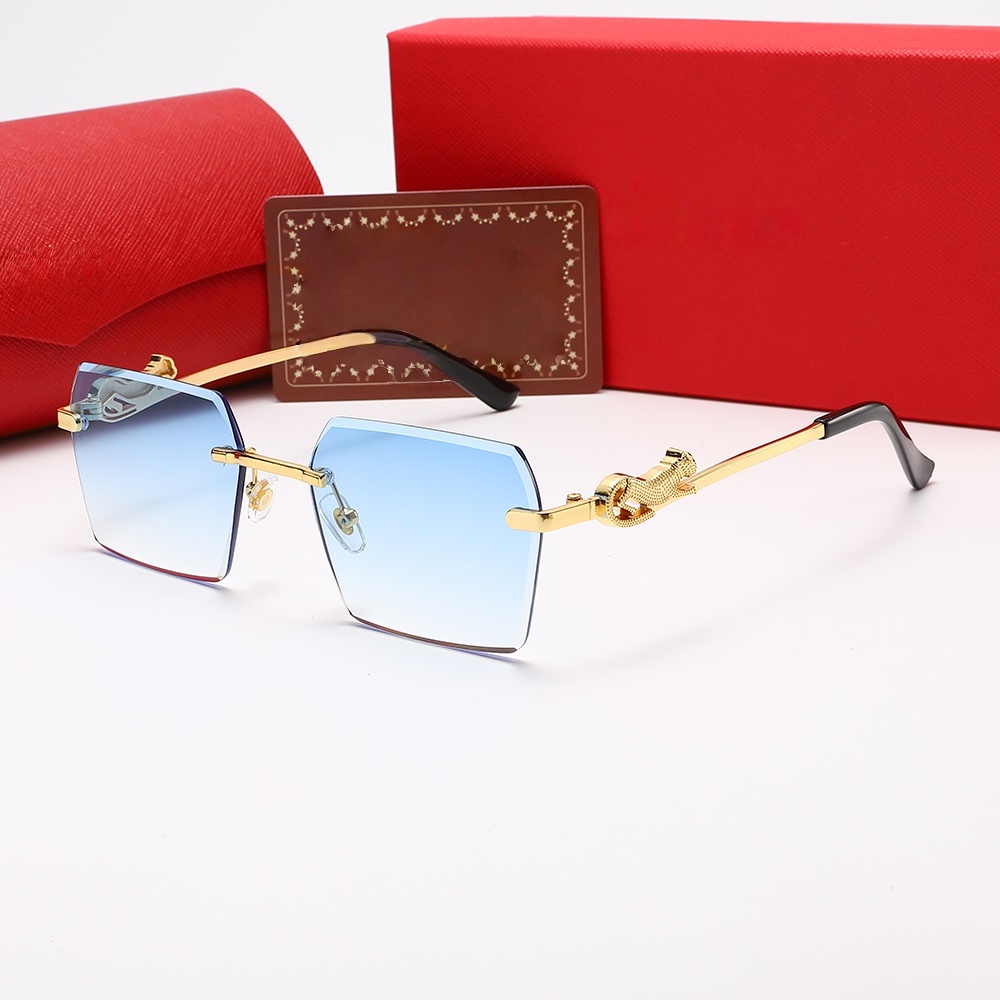 Luxury Designer Rimless Sunglasses Men Women Gold Tone Leopard Head Embellishment UV400 Protection Ultra Light Fashion Shades Luxury Eyewear with Bo