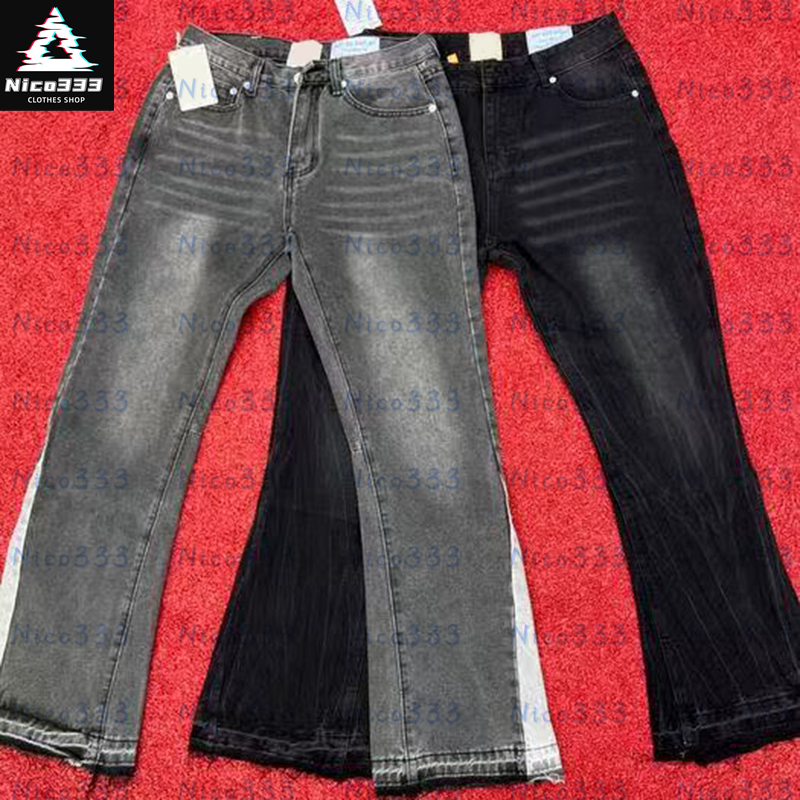 GA Department Pantalon évasé unisexe en coton coupe ample à cordon, effet usé et éclaboussures