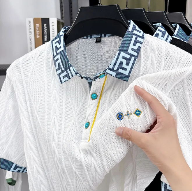 2026 Luxury Brand Designer Clothes Hot-Selling Knitted Short-Sleeve Polo Shirt Summer Men's Fashion Jacquard Turn-Down Collar T-Shirt Loose Hal