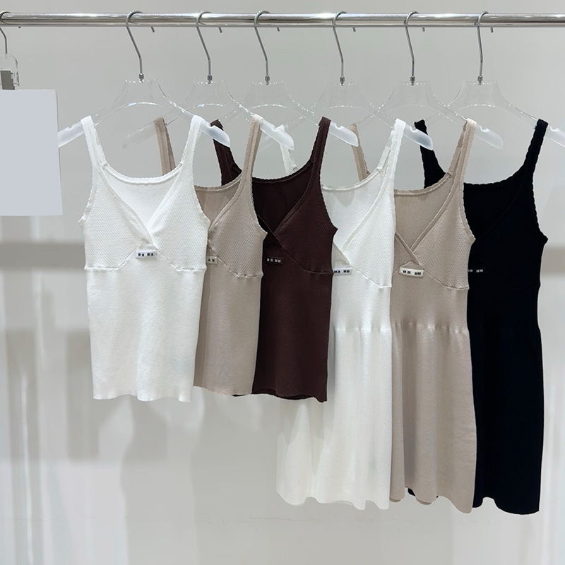Designer col en V tricot débardeur haut de luxe femmes sans manches coupe ajustée Mini robe d'été élégante fête d'anniversaire robes de dîner