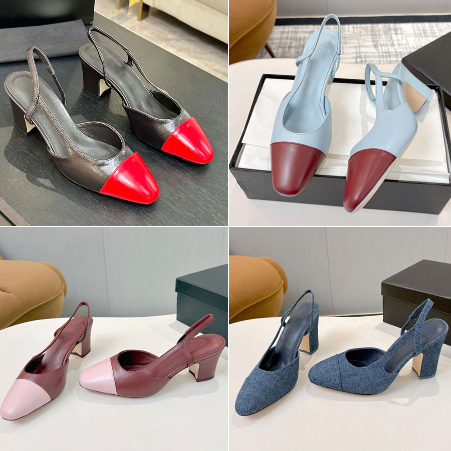 top Quality Classic leather flat Kitten heels Slingback Sandals pumps 6.5cm Chunky heels Dress shoes Women's flats luxury designers Sandals-image-912155393
