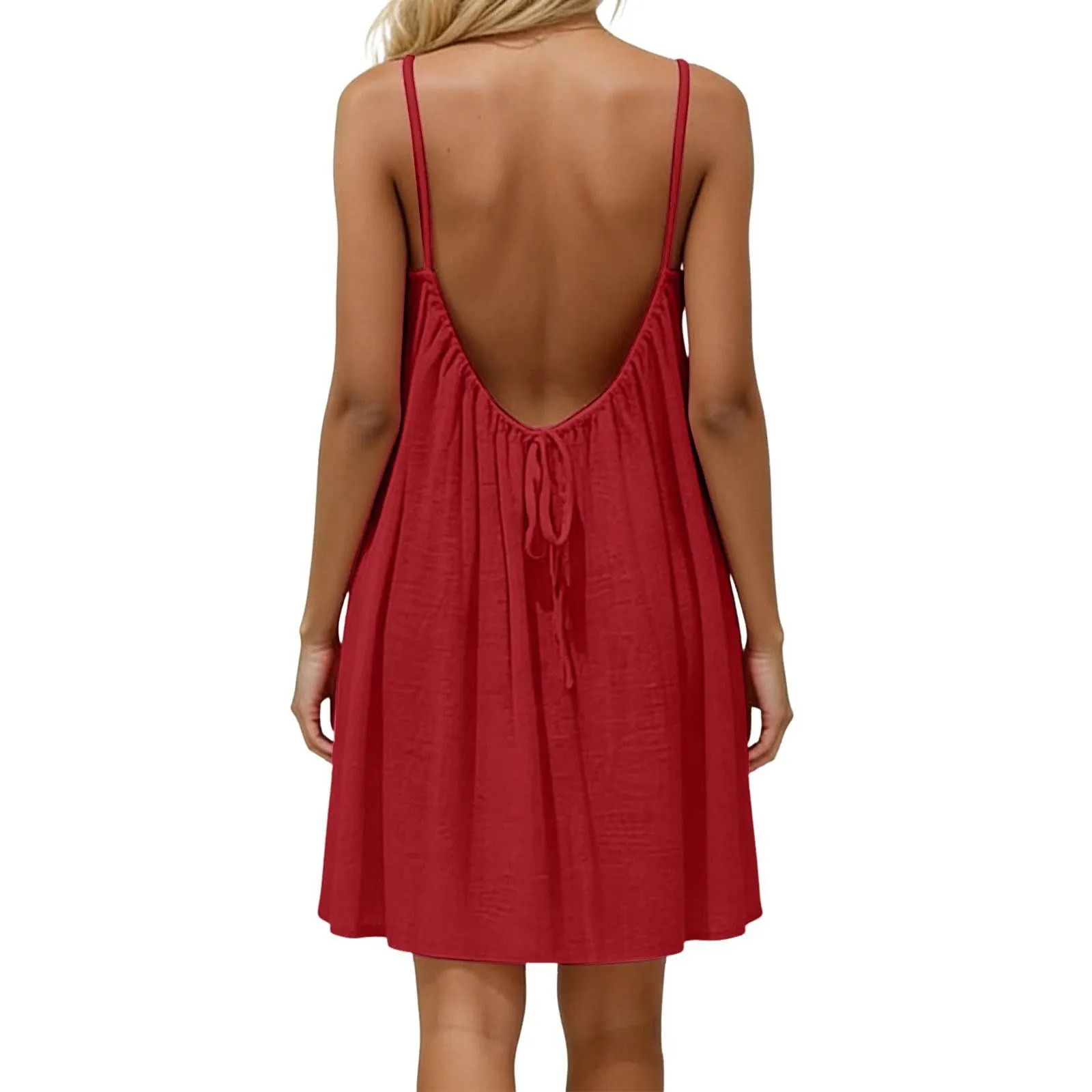 Dress European American Vacation Relaxed Style Backless Elegant Vibe 2026 Summer Solid Color Spaghetti Strap Flowy ALi 260507