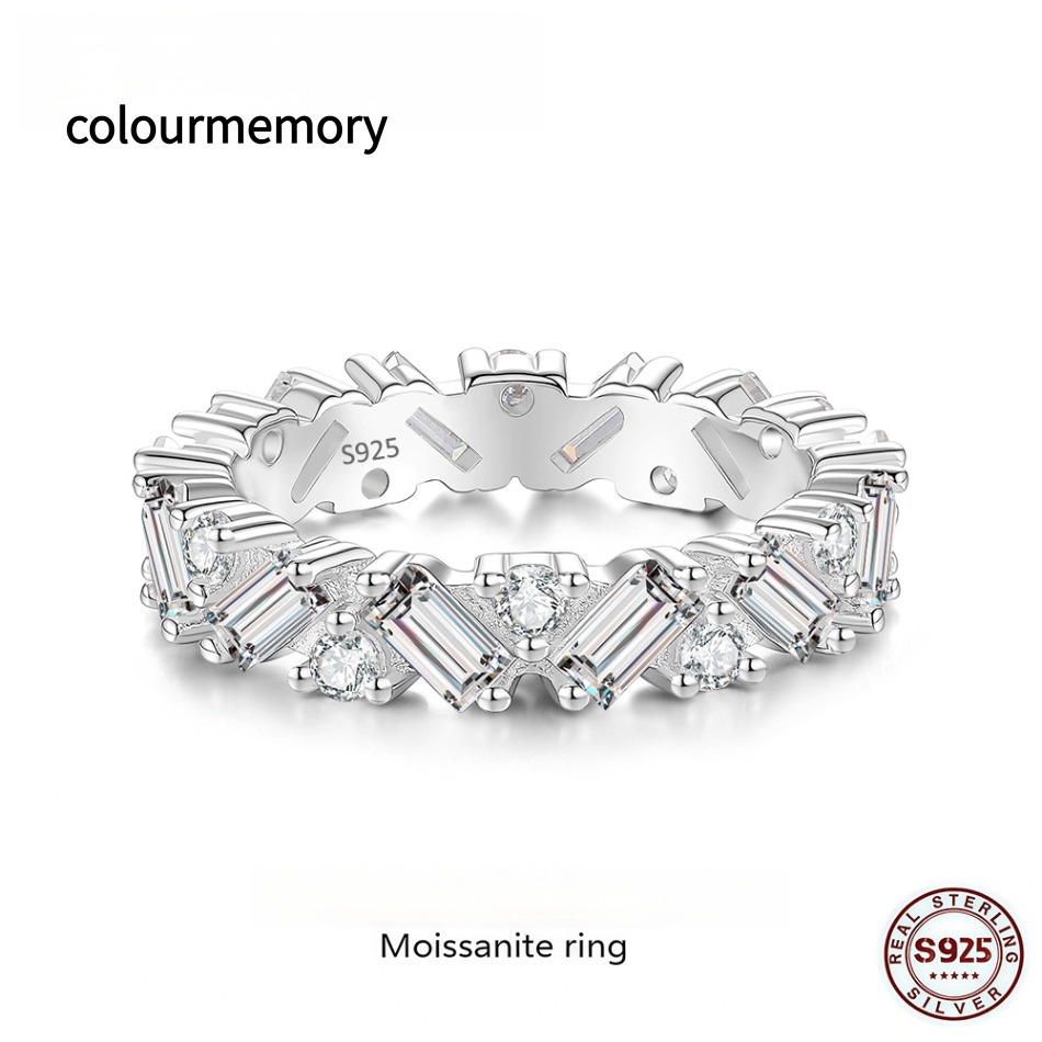 S925 Sterling Silver Full Paved Moissanite Ring, D Color VVS1 Stackable Eternity Band, 18K Gold Plated Women Fashion Jewelry With GRA Certificate-image-1105284854