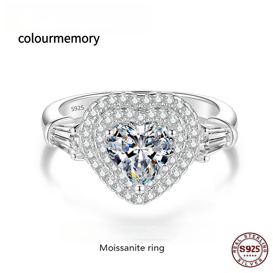 S925 Sterling Silver Heart Moissanite Ring 1CT D Color VVS1 18K Gold Plated Adjustable Open Ring With GRA Certificate Women Wedding Jewelry-image-1105269444