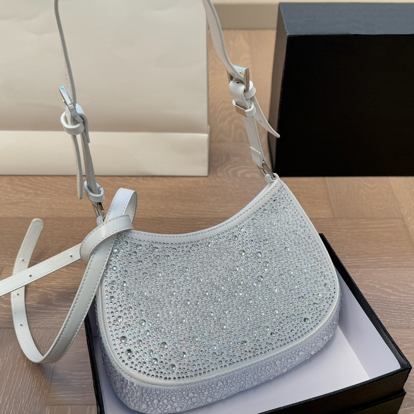 10A 2025 New Model Mirror Quality Full Rhinestone Hobo Underarm Bags Designer Crescent Shoulder Bag, Luxury Sparkly Crossbody Purse for Women Party