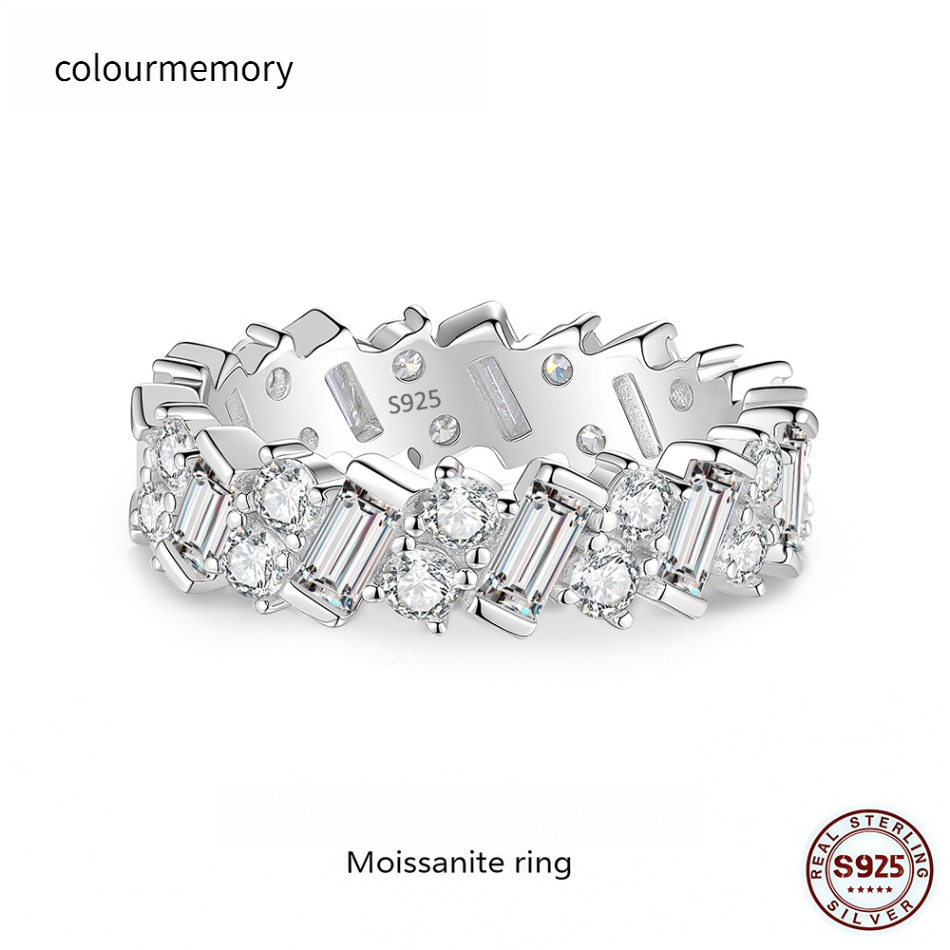 Geometric Emerald Cut Moissanite Ring 925 Sterling Silver For Women GRA Certified-image-1105335218