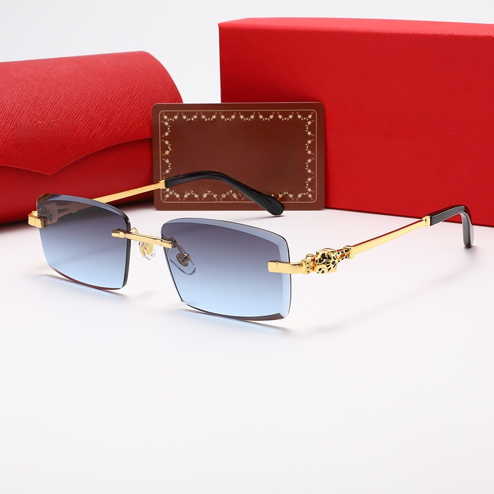 High End Luxury Rimless Sunglasses Unisex Gold Plated Leopard Head Decoration UV400 Blocking Vintage Designer Luxury Shades Fashion Eyewear With Box