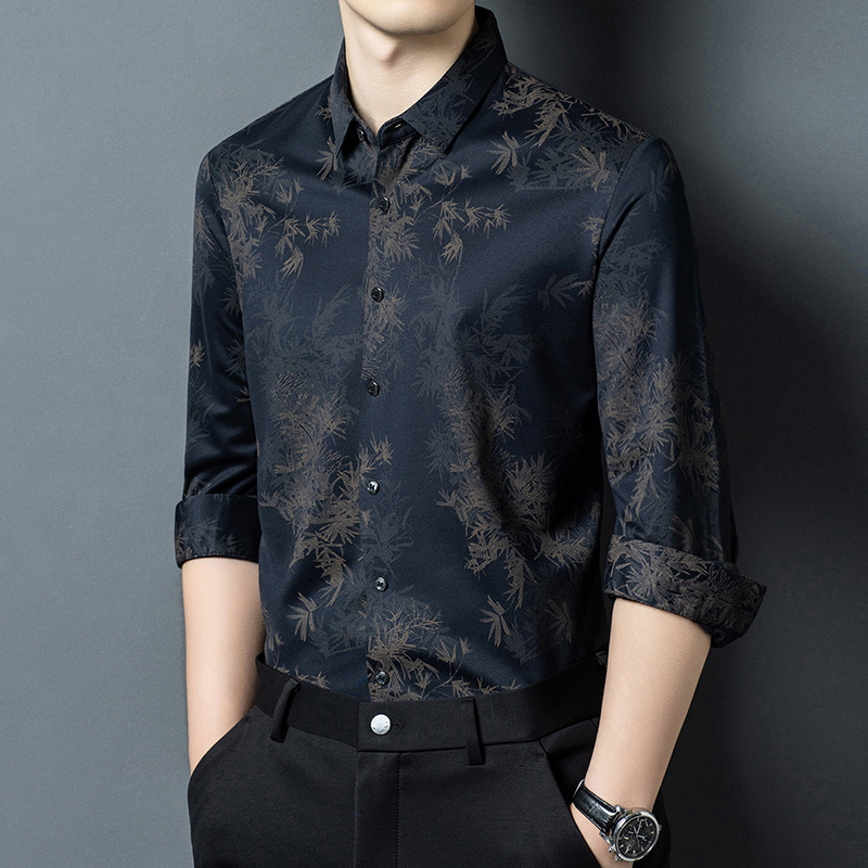 2026 Spring And Autumn New Maple Designer T-shirt Leaf Print Men's Long Sleeve Shirt Business Casual Fashion Versatile Luxury Designer T-shirt