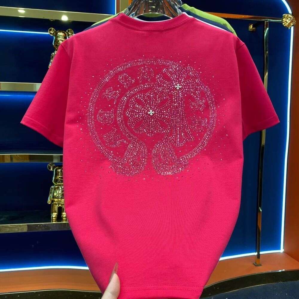 2026 Year's Day New Style White T Shirt With Rhinestones Luxurious Short Sleeve T Shirt Winter Sparkling Rhinestone Half Sleeve Dopamine 52