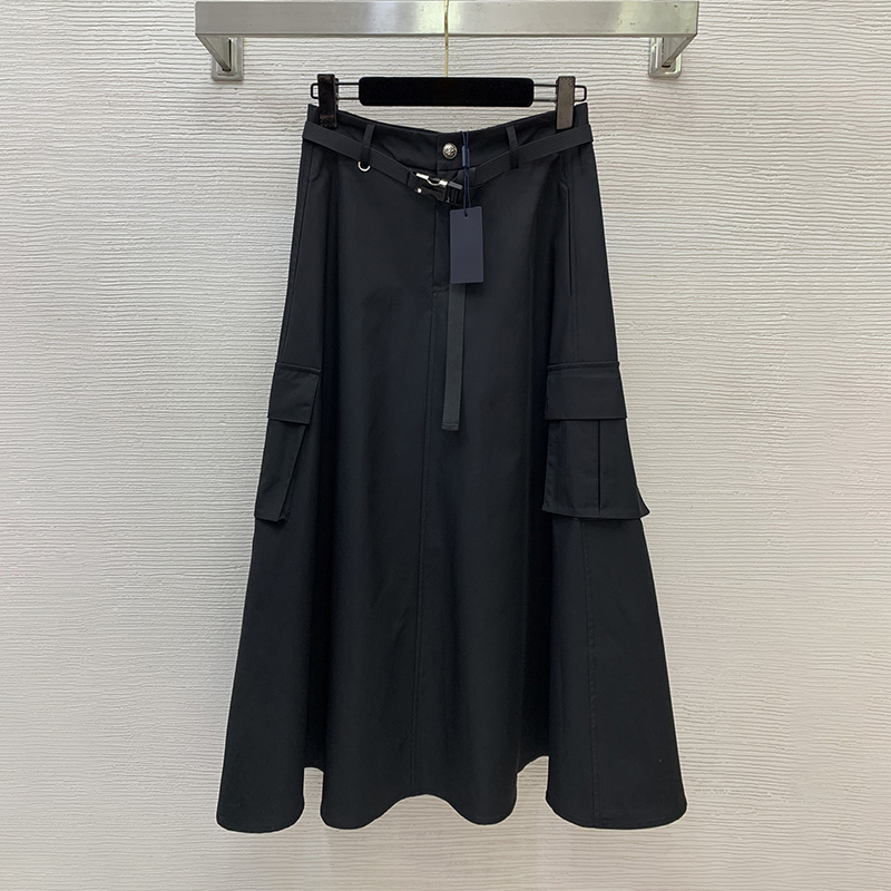 Luxury women skirts dresses Customized workwear style classic triangular design Metal logo zipper front panel high-waisted mid-length skirt Designer
