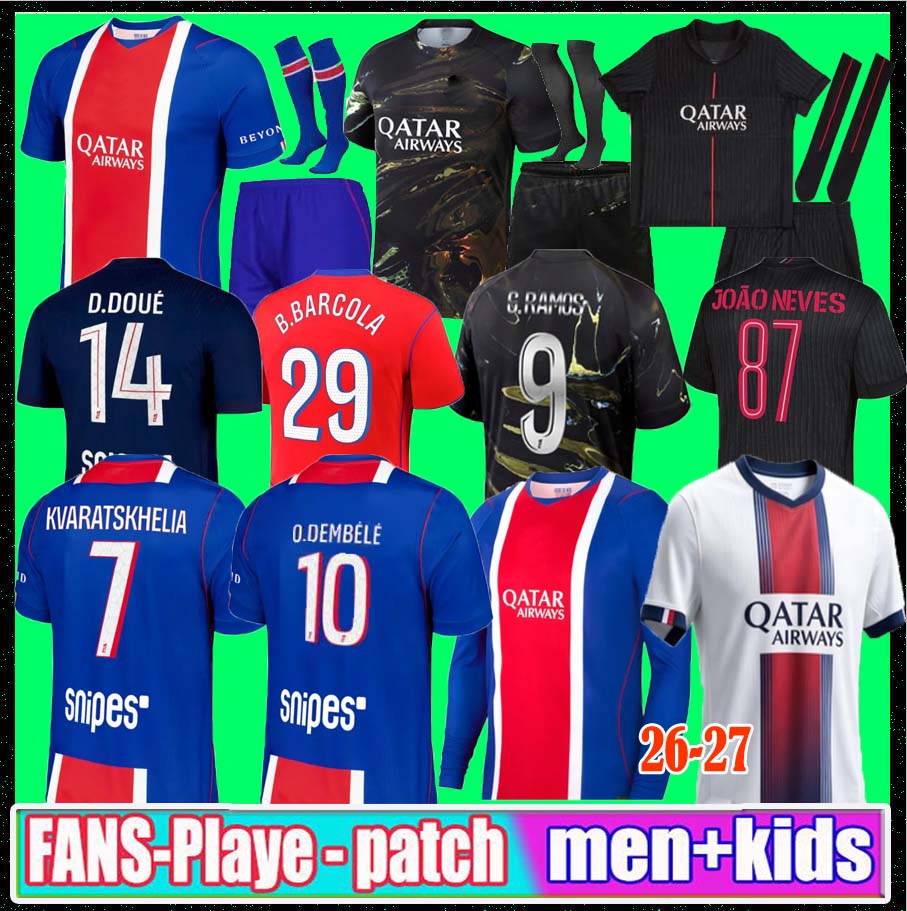 25 26 French Super Cup O.DEMBELE PSGES soccer jerseys D.DOUE JOAO NEVES BARCOLA N.MENDES HAKIMI 2026 2027 fourth CHEVALIER football shirts kids k-image-930511965