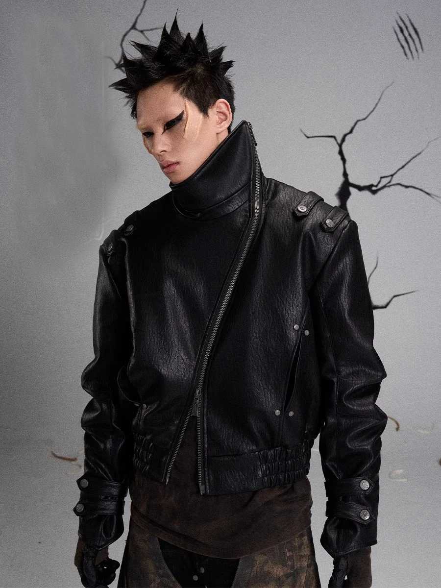 Mauroicardi Spring Autumn Cool Handsome Black Hard Pu Leather Jacket Men Zipper Luxury Designer American Vintage Strtwear 2025 L260509