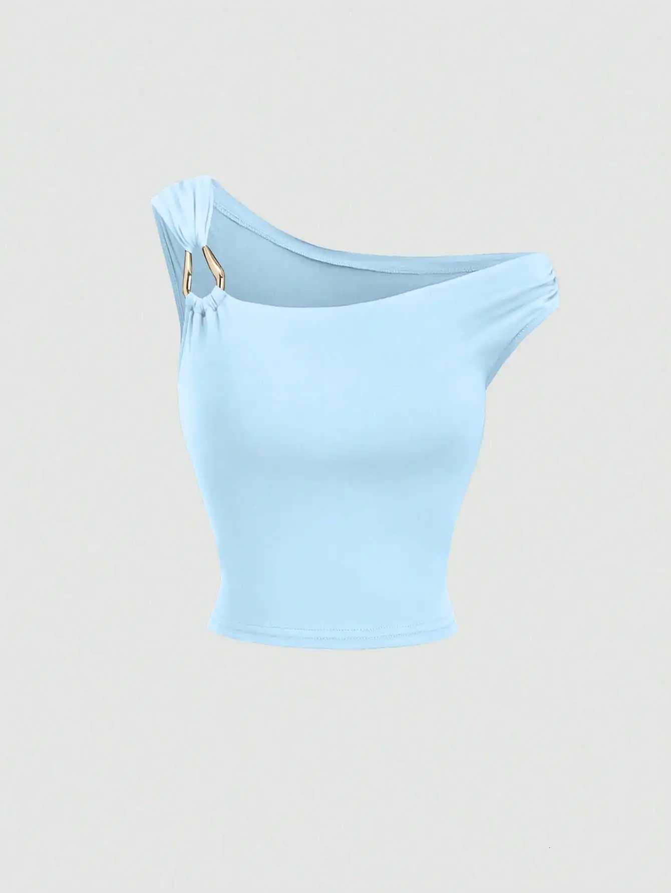 Womens solid-color sleeveless V-neck blouseT260509