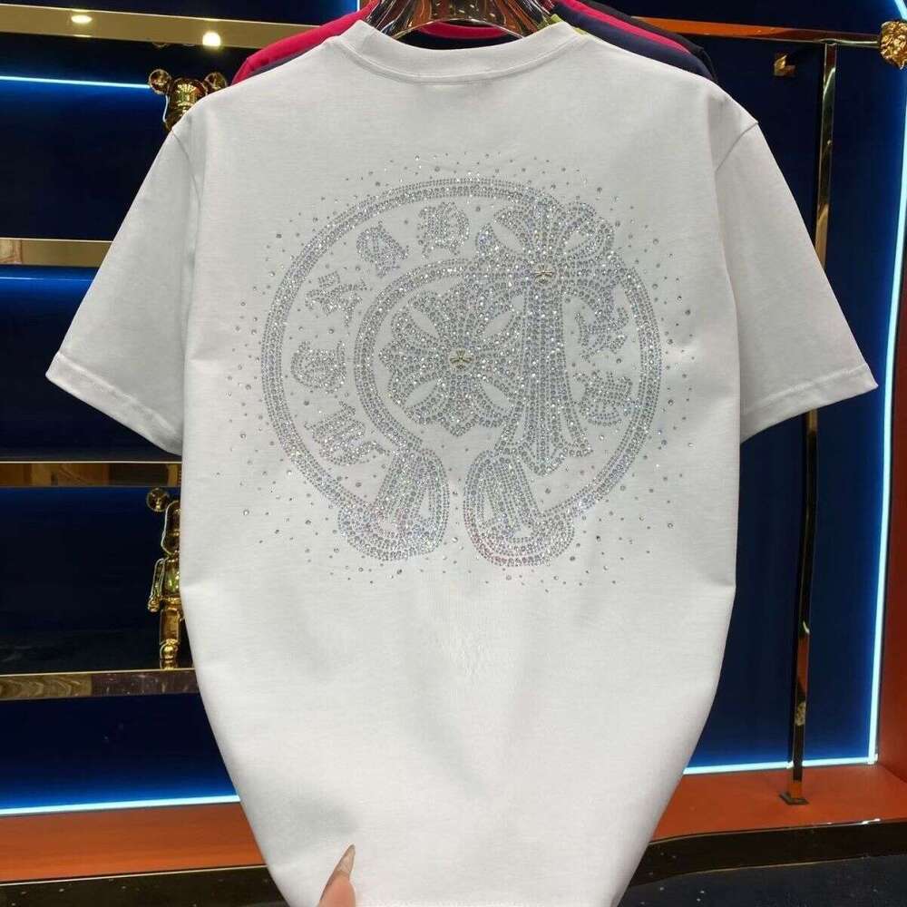 2026 Year's Day New Style White T Shirt With Rhinestones Luxurious Short Sleeve T Shirt Winter Sparkling Rhinestone Half Sleeve Dopamine 76