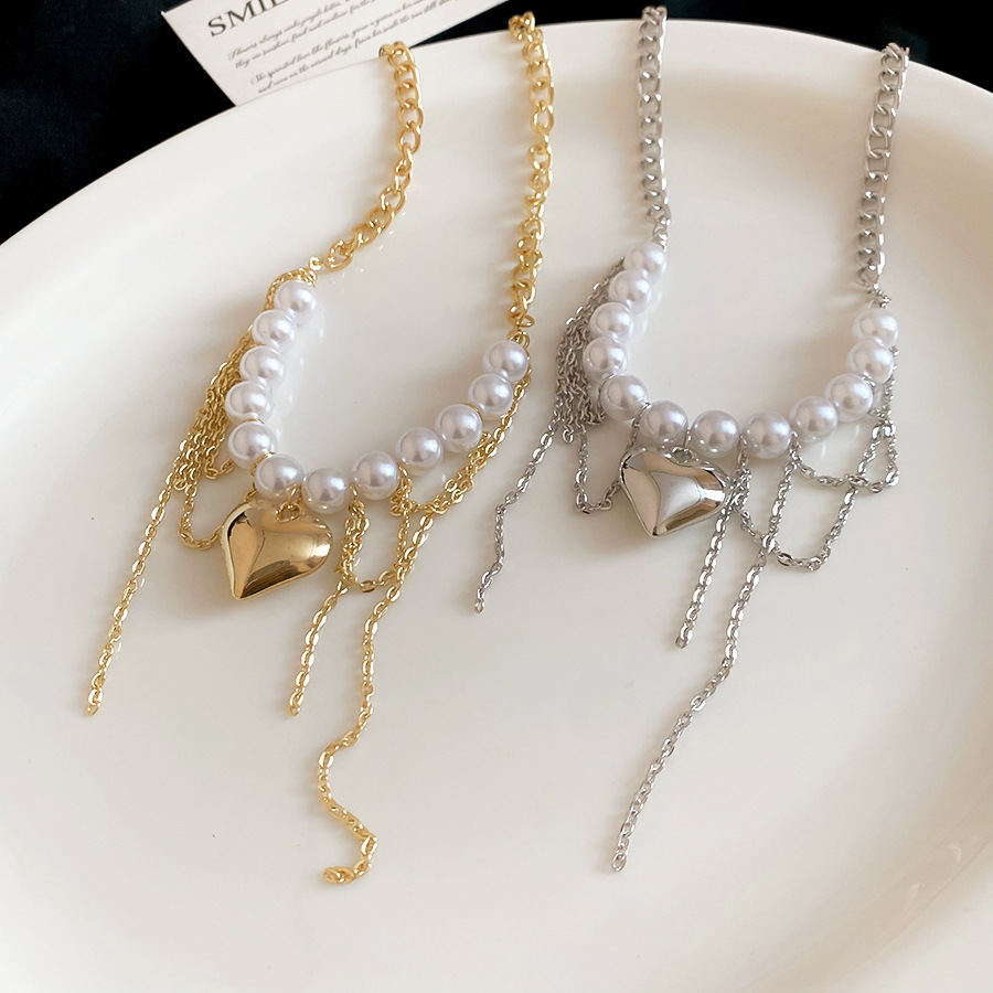 European American cross-border heart-shaped bead pearl necklace, ins sweet cool style, personalized collarbone chain, exaggerated and high-end wo-image-1105280235