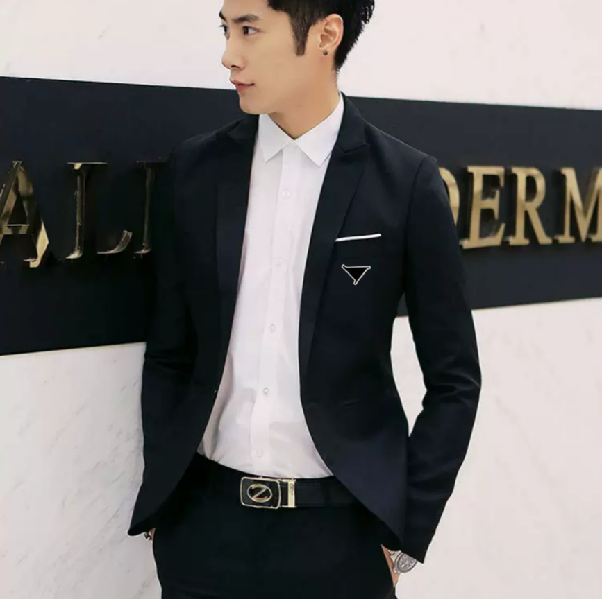 2026 New Spring Autumn Fashion Style Luxury Designer Men's Business Casual Suit European and American Embroidered Triangle Brand Logo Slim Fit