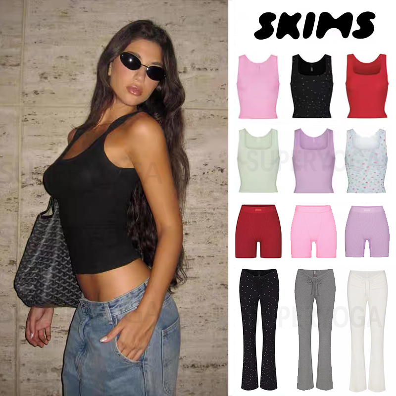 skims Kardashian Same style U Nec European style slim fitting comfortable solid color underwear base layer T Shirt Base Shirt Women set