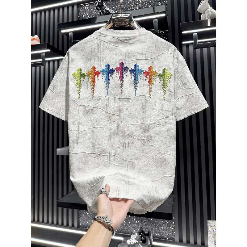 European-Style High-End Tie-Dye Embroidered Short-Sleeve T-Shirt, Light Luxury Fashion Men's Half-Sleeve Shirt