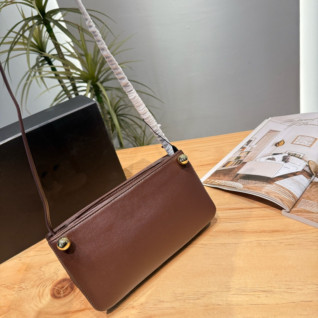 Designer Luxury Women's Black Leather Crossbody Bag with Gold Tone Hardware Minimalist Slim Shoulder Purse