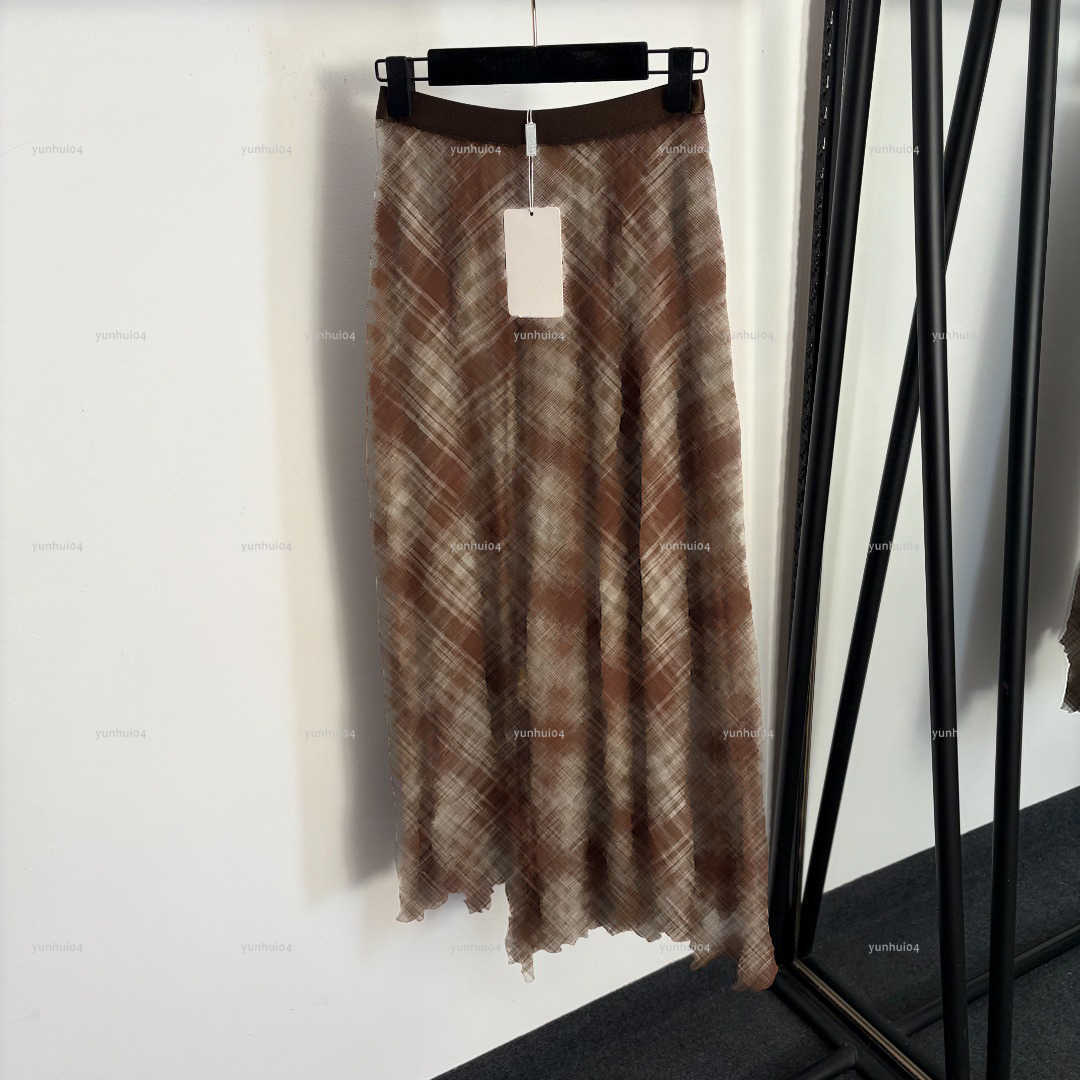 Popular long women dress Summer lady dresses women designer clothes color blocked plaid printed French retro half skirt A1174X02N104-image-1105308616