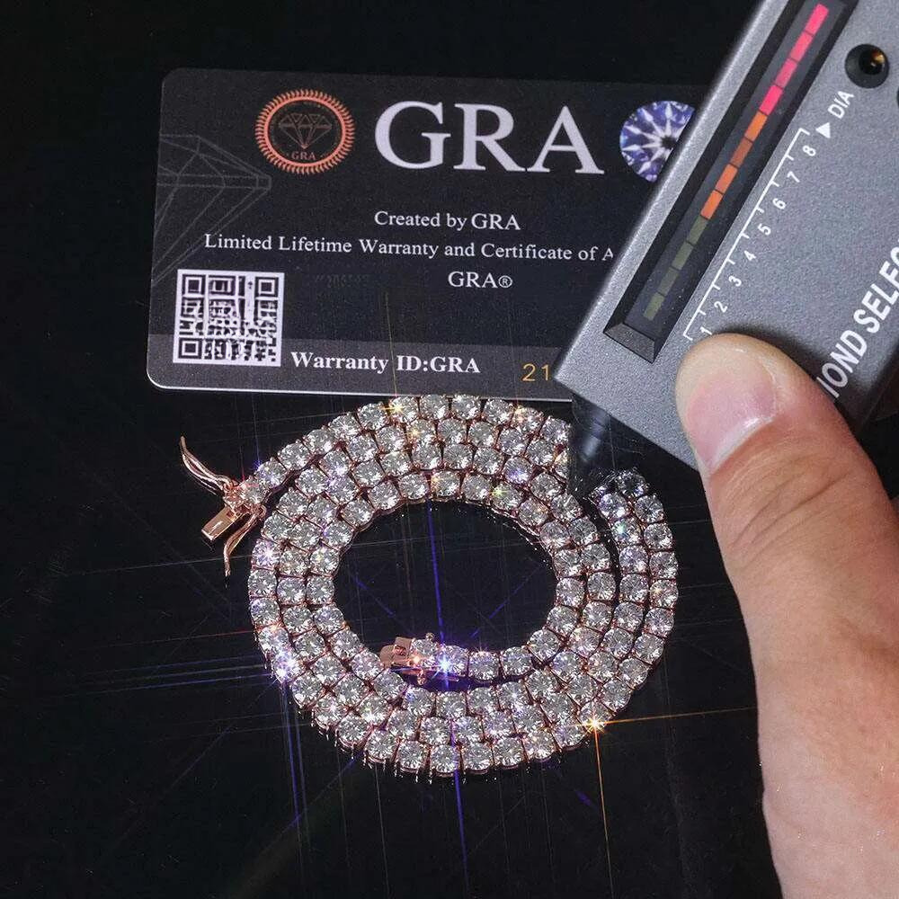 Hip-hop style diamond rose gold tennis necklace, 2, 3, 4, 5mm. Street cool and powerful tennis necklace. Passed GRA test.