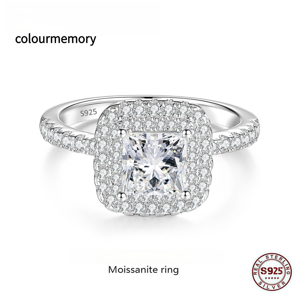 S925 Sterling Silver Cushion Cut Moissanite Ring, 1CT D Color VVS1 Double Halo Adjustable Open Ring, Women Engagement Jewelry With GRA Certificat-image-1105301690