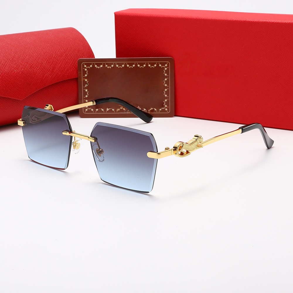 Luxury Designer Rimless Sunglasses Men Women Gold Tone Leopard Head Embellishment UV400 Protection Black Lens Ultra Light Fashion Shades Luxury Eyew