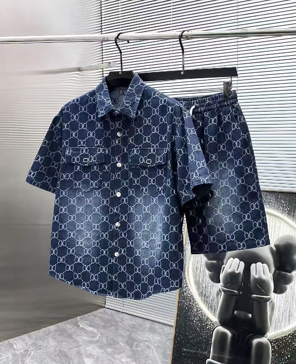 Designer Mens Denim Tracksuit Full Letter Print Polo Shirt and Shorts Set Luxury Casual Short Sleeve Denim Jacket Jorts Men M-3XL