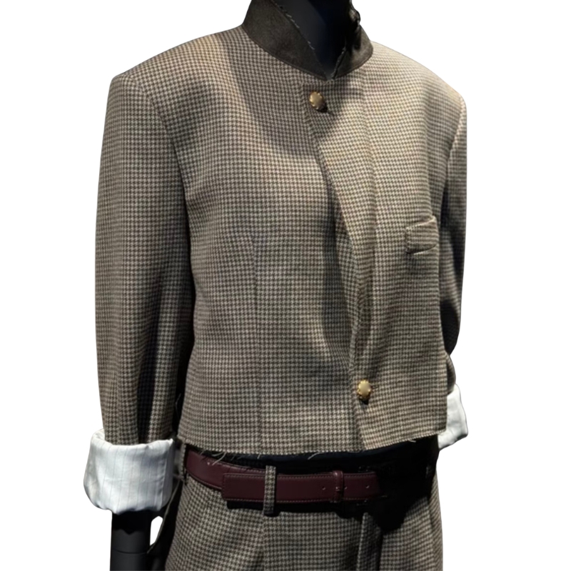 26SS Women Tweed Design Coats Jackets Wool Houndstooth Blazer Vintage Letter Button Blouson Tops Girls Runway High End Crop Tops Long Sleeve Short J