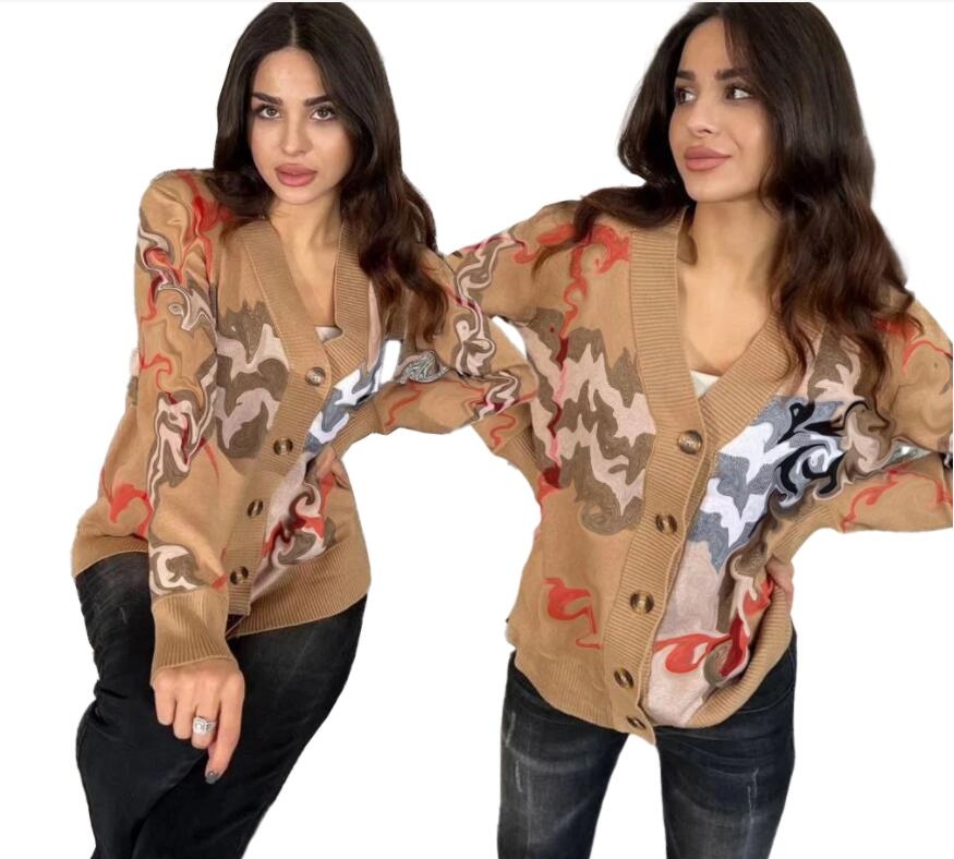 Cardigan de luxe à manches longues et col en V pour femme, pull de marque de styliste, manteau