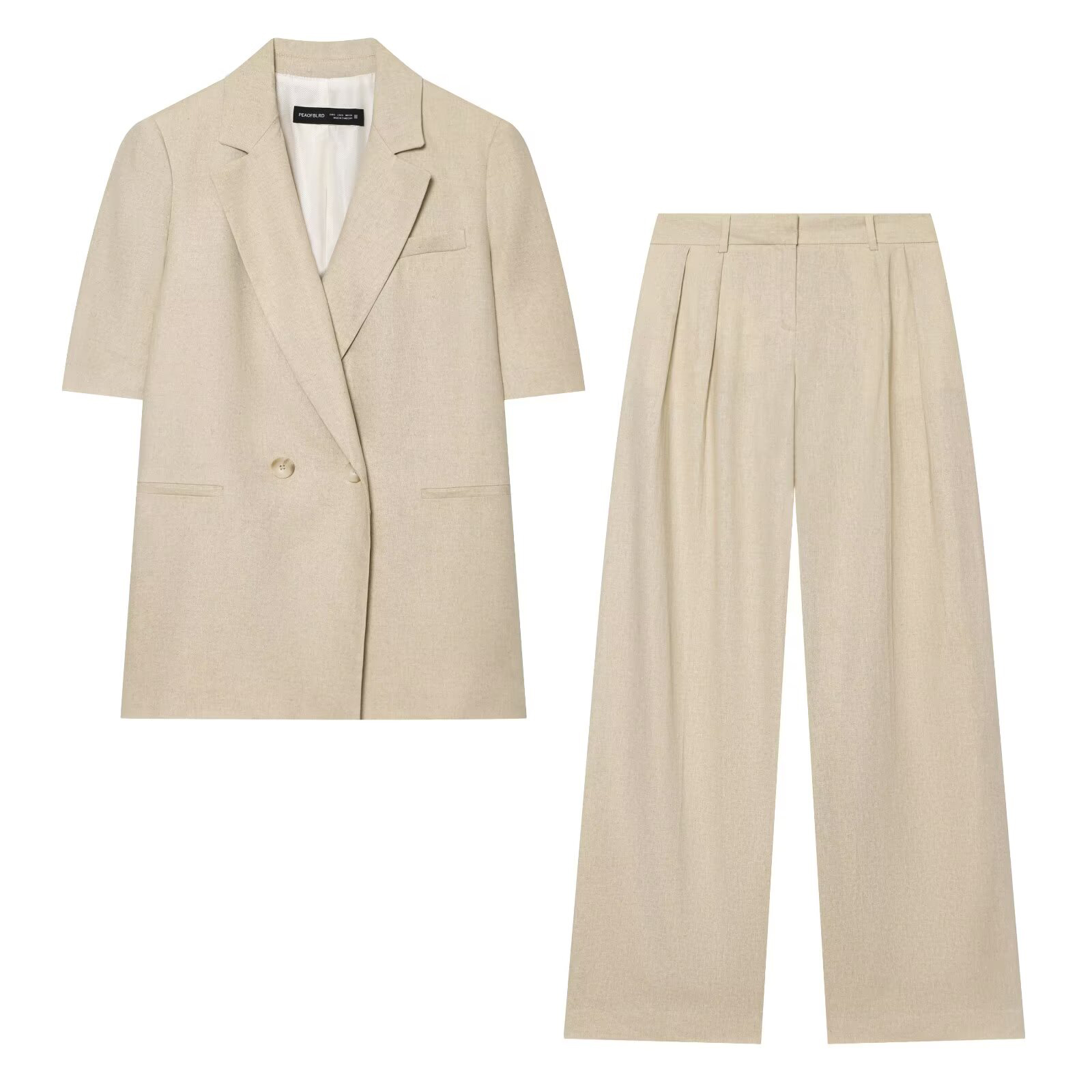 European and American style women's clothing new 2026 fashion solid color double breasted suit jacket long pants set-image-1105385963