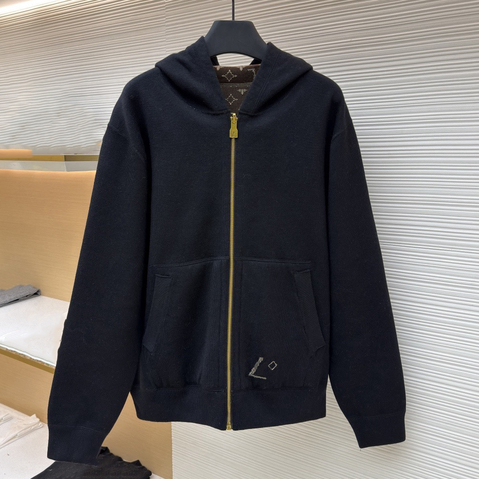 High quality designer men's knitted technology with full printed letters small jacquard double sided wearing hooded hoodie fashionable street j