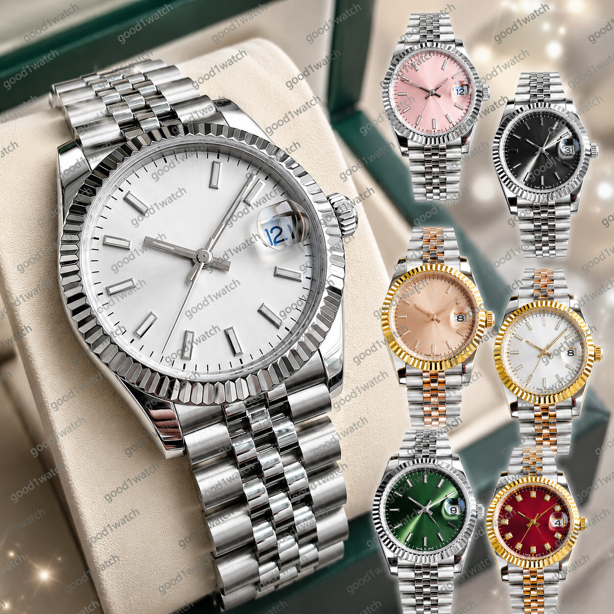 Designer Ladies Watch Fully Automatic Mechanical Movement Classic Day-Date Dual Display Diamond Encrusted Multiple Styles Available Perfect Christma