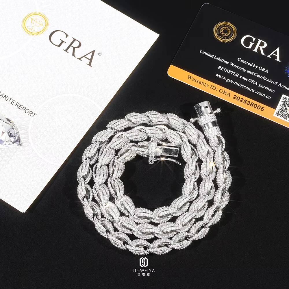 Hoge kwaliteit fabrieksprijs aangepaste rapper grote 8 mm 925 sterling zilveren volledige Iced Out Moissanite twist touwketting voor heren