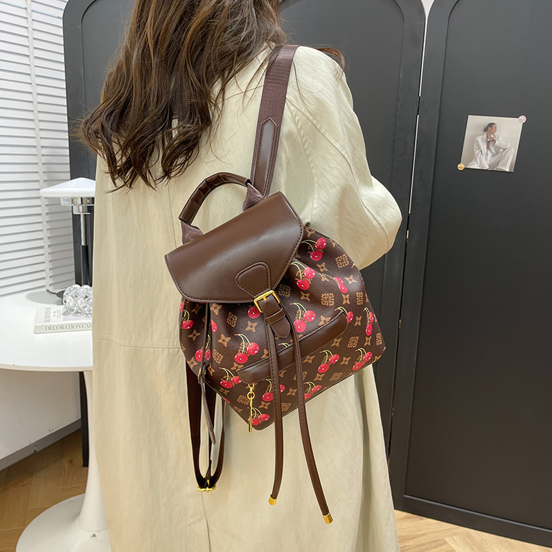 Ladies' Fashion Backpack 2026 New Printed Design Versatile Color Contrasting Large Capacity Leisure Travel Backpack Free Shipping Brown White
