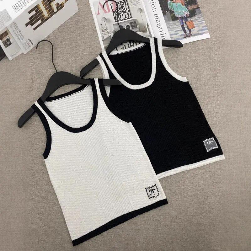 Womens T Shirt designer tank top Women Minimalist Ribbed Knit women Contrast Trim Patch Embroidered women High-quality Clothing