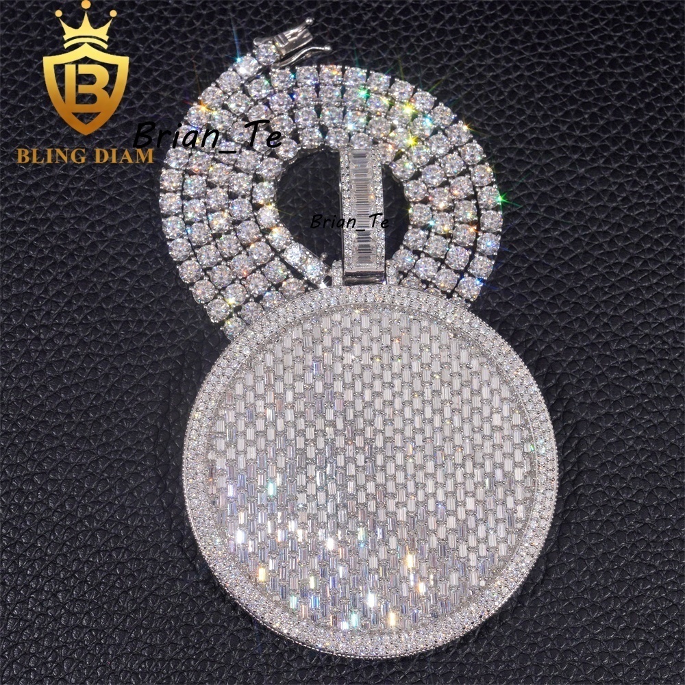 Hip Hop Luxury Jewelry 925 Sterling Silver Vvs Moissanite Iced Out Large Circle Big Pendant Gra Certificate