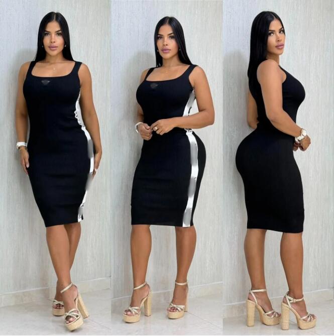 Women Casual Dresses Luxury desinger vest knitted long printed letters Party club skirits with stickers Dress-image-1105412781