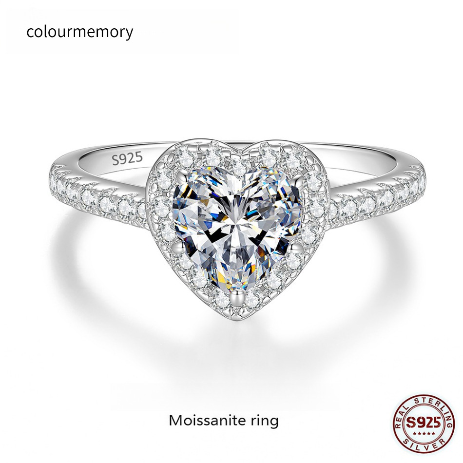 Heart-Shaped Halo Moissanite Ring 925 Sterling Silver For Women-image-1105395935