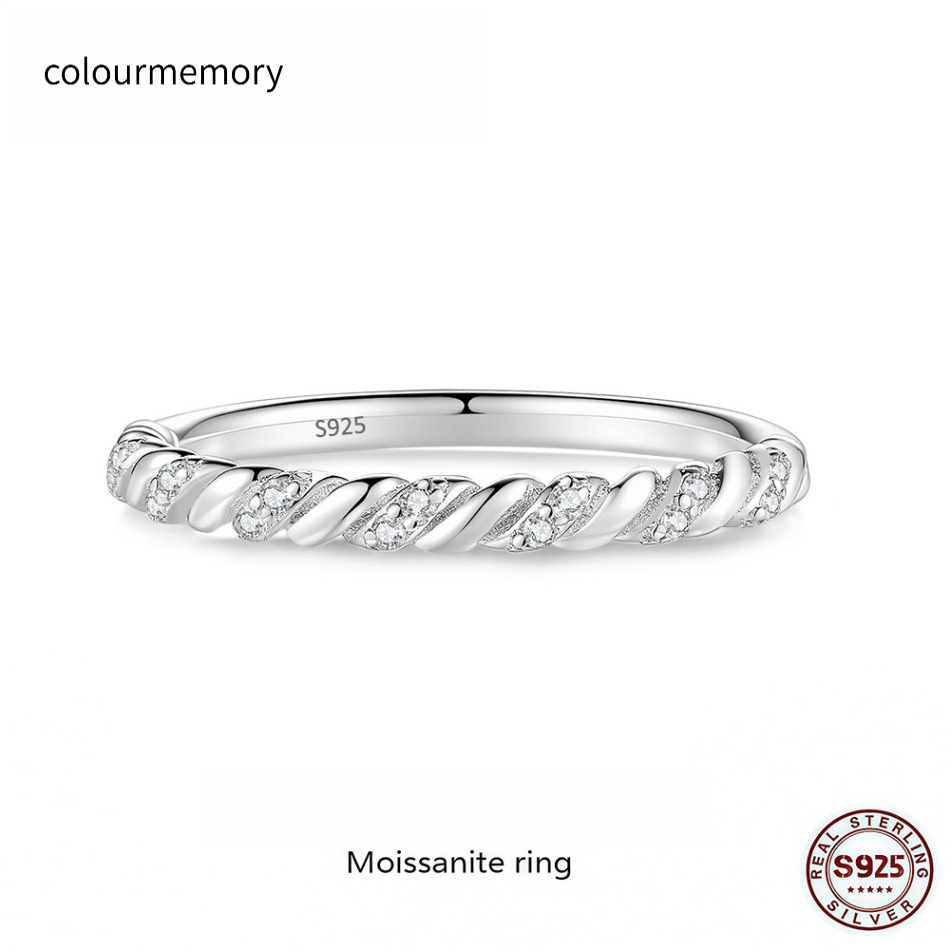 Braided Design Moissanite Stackable Ring S925 Silver GRA Certified-image-1105421419