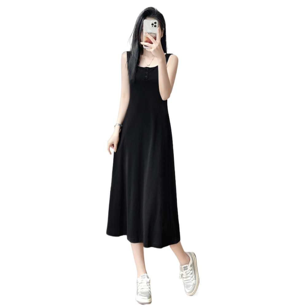(62) Robe camisole longue boutonnée jusqu'aux genoux pour l'été