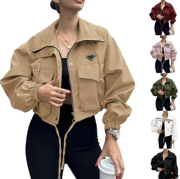 Classic Bomber Jacket for Women Autumn Sport Jacket Womens Coat Stand Collar Zipper Slim Thin Jacket Jaquetas Outwear Long Sleeve Hoody Drawstring J