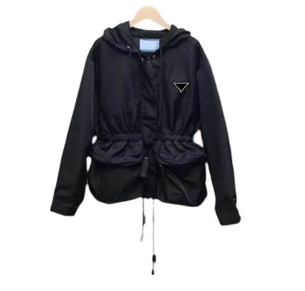 2026 Fashion Brand Design Womens Waterproof Jackets Spring 2024 Ladies Black Waisted Slim Hooded Jacket Outdoor Casual Trench Windbreaker Hooded