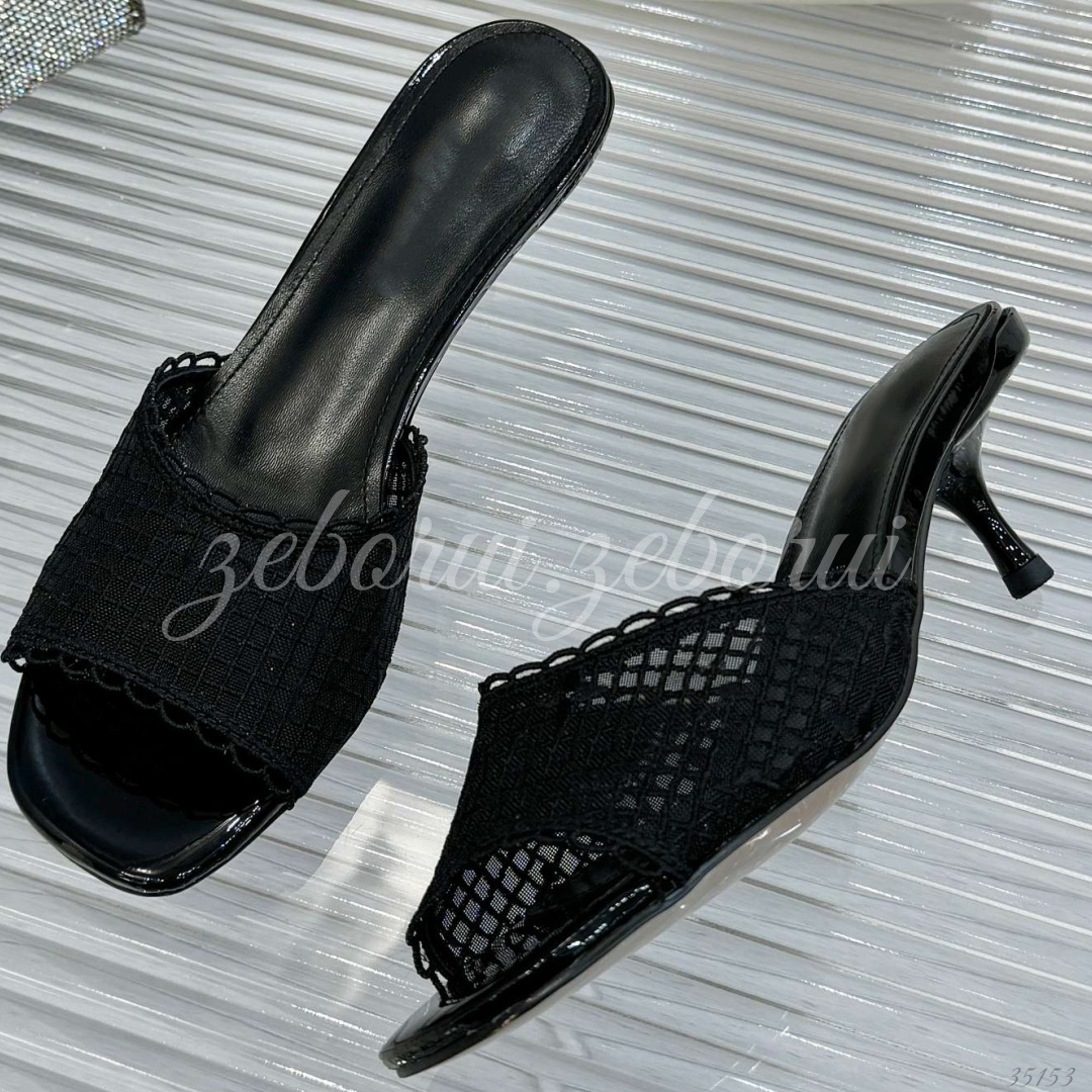 (Order by pic in opt, not by desc) Women's Lace Mesh Kitten Heel Mules, Open Back Slip-On Sandals for Evening and Casual Wear