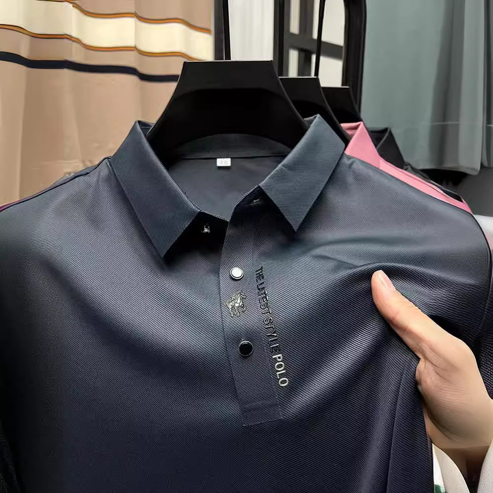 Designer bestseller European size high-end summer polo shirt for men, business casual seamless ice silk short-sleeve t-shirt with pony logo