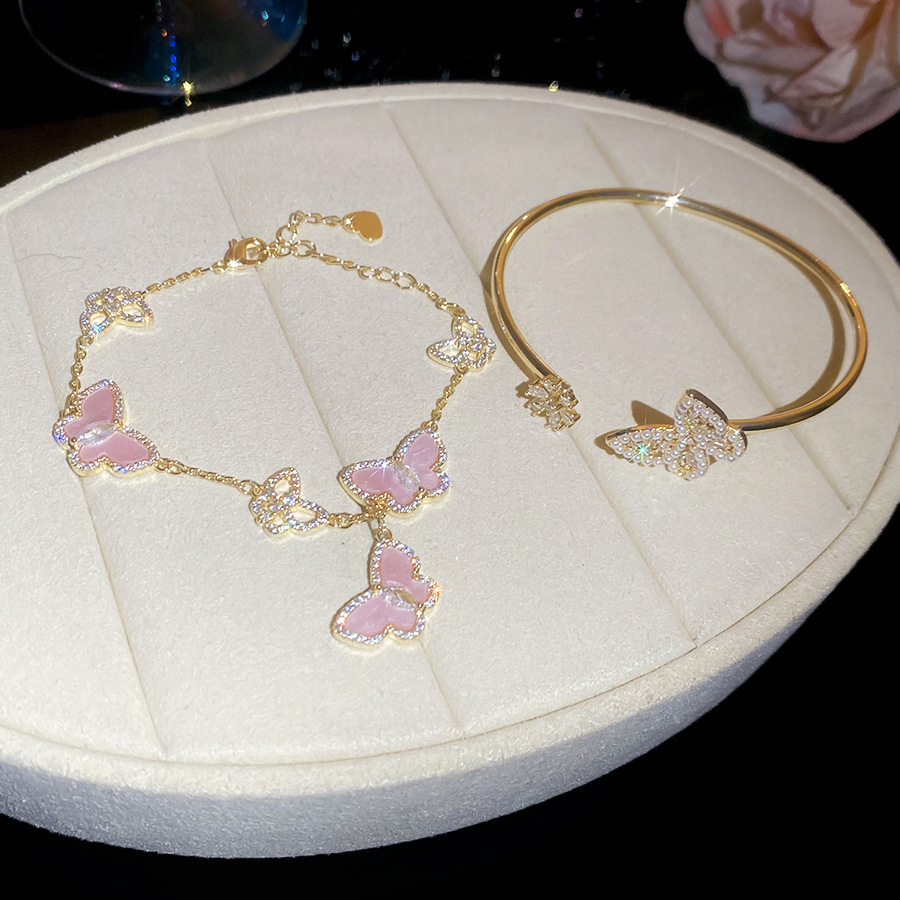 Zircon Flower Butterfly Pearl Sweet Princess Style Bracelet High-end Exquisite Women's Jewelry-image-1105482998