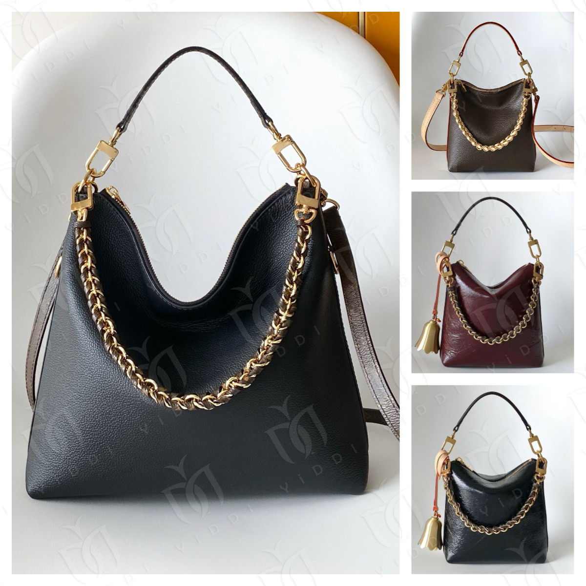 10A Quality Designer bag Burgundy Oil Wax Leather Hobo bag Women Vintage Luxury Shoulder Crossbody bag Shopping bag with Bell Charm Multipass bag Mi