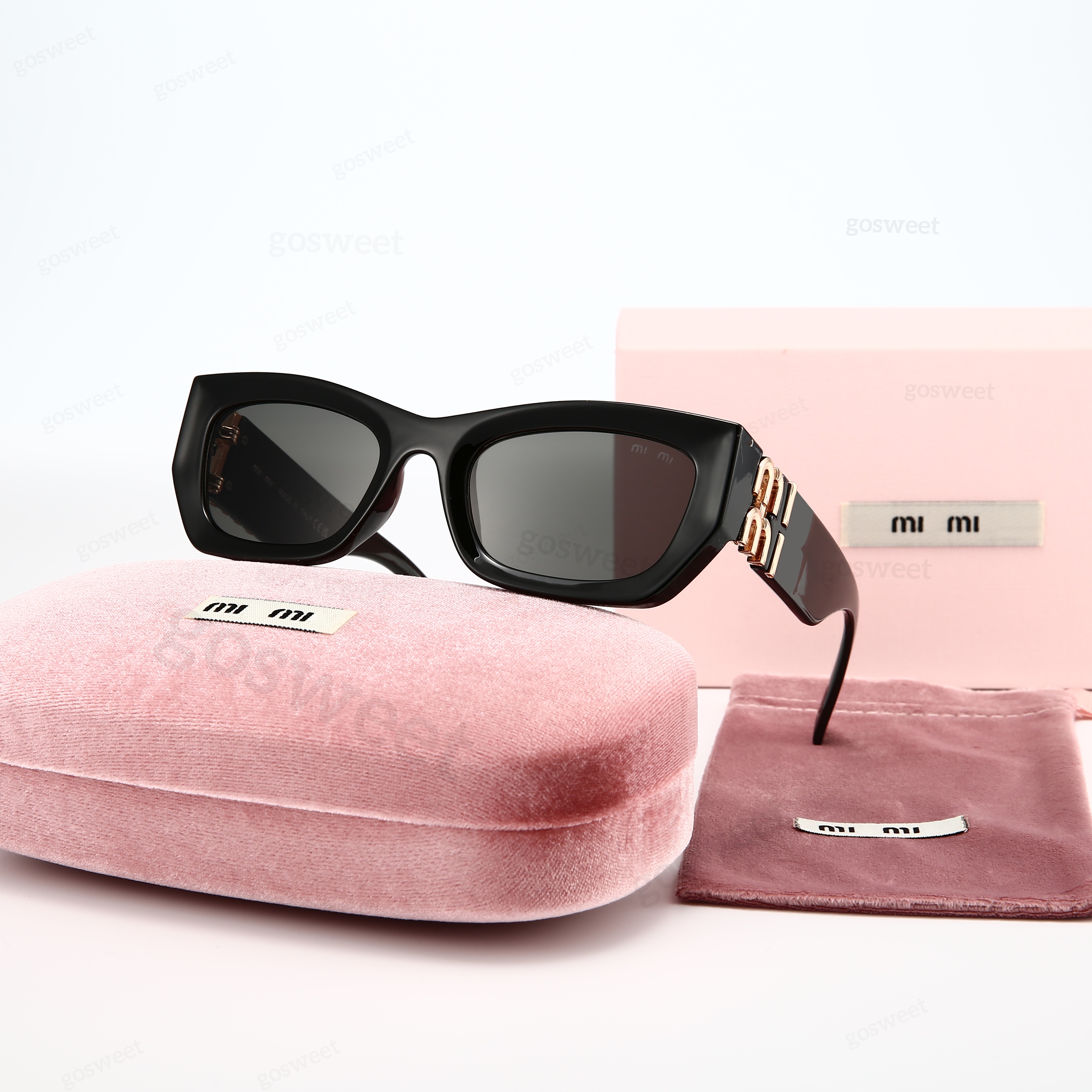With Box Designer Cat Eye Sunglasses Oval Silhouette Retro Slim Narrow Rectangle Acetate Frame Mirror Reflective Lens UV400 Protection Fashion Eyewe