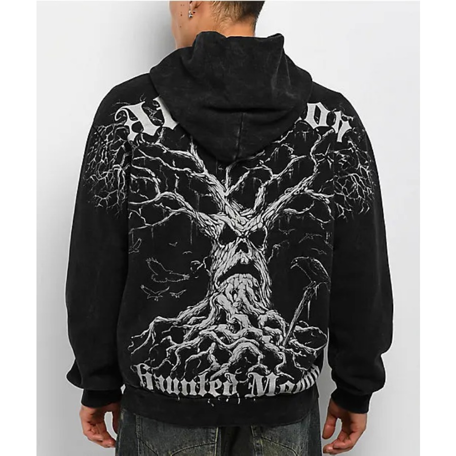 Affliction X Haunted Mound Harold Black Zip Hoodie Gothic Hoodies New Gym Hooded Sweatshirt Casual Tracksuit Men Clothing
